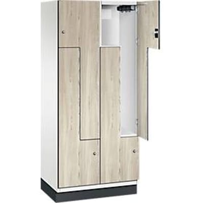 C+P Z locker Cambio, 2 vakken, met sokkel, B 800 x D 525 x H 1980 mm, verkeerswit / essenhout decor