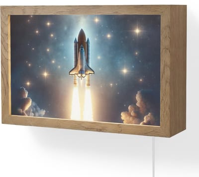 Wandlamp 30x20 cm - Oplaadbaar - Ruimtevaart - Raket - Space - Sterren - Wandlampen binnen woonkamer - Slaapkamer lamp met kabel - Decoratieve nachtlamp - Vloerlamp snoer