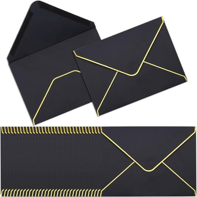 100 stuks A7 enveloppen 12 x 17 cm zwart met goudfolierand V-klep - luxe uitnodigingsenveloppen voor bruiloft en feest