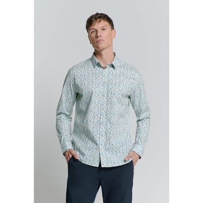 No Excess Shirt Stretch Allover Printed Seablue Maat: XXL | Casual Overhemden Outlet | Heren | Blauw