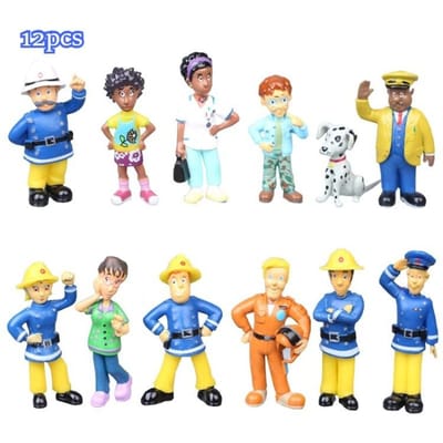 12 stuks/set Brandweerman Sam Cartoon Anime Brandbestrijding Figuur Model PVC Poppen Speelgoed Jongen Meisje Speelgoed Voor Kinderen Verjaardag Kerstmis Perfect Cadeau no box beige
