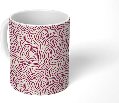 Mok - Koffiemok - Kronkelende lijn - Magenta - Crème - Mokken - 350 ML - Beker - Koffiemokken - Theemok