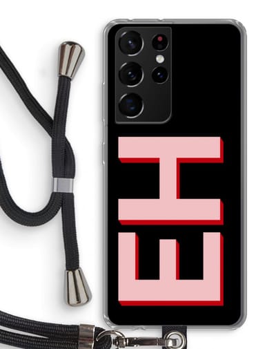 Gepersonaliseerd - Case Company® - Hoesje met koord geschikt voor Samsung Galaxy S21 Ultra hoesje met Koord - Monogram - Telefoonhoesje met Zwart Koord - Bescherming aan alle Kanten en Over de Schermrand