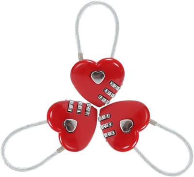3 stuks rood hart vorm codeslot, draadkabel 3 cijfers combinaties hangslot, mini codeslot voor reisbagage tassen, koffer, kluisjes, rugzakken, sieraden dozen