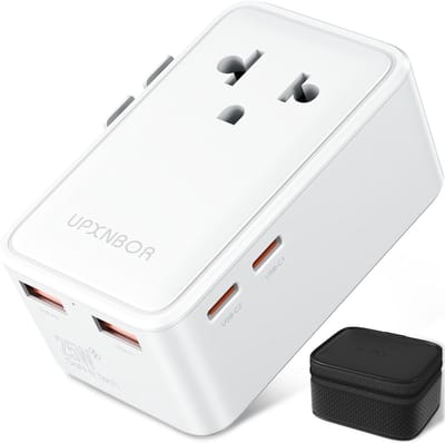 SnelShoppen - Reisadapter Wereldwijd Universele Reisadapter PD 25W & QC 18W | Ultradunne Wereldstekker met 2 USB-C & 2 USB-A | Type A/B/C/E/F | Voor 2