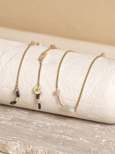Brillenkoord – goud met vierkante stenen -  deluxe collectie - stijlvol Brillenkoordje | SUNNY CORDS