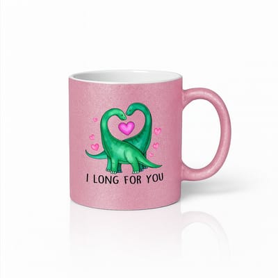 I Long For You Dinosaurus Mok 330ml – Roze Glitter Koffiemok met Schattig Romantisch Dino Ontwerp – Lief Cadeau voor Koppels