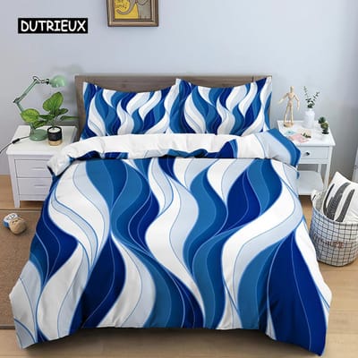 Geometrische Dekbedovertrek Set Queen Size Rood Geel Streep Beddengoed Set Microfiber Abstract Kunst Thema Dekbedovertrek met Rits US Twin(172x218cm)