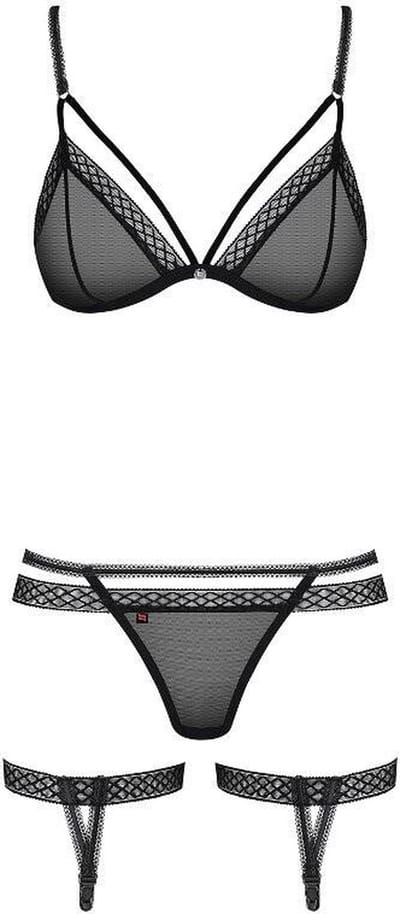Obsessive BH, Slip en Jarretel - Erotische Lingerieset - One Size - Zwart