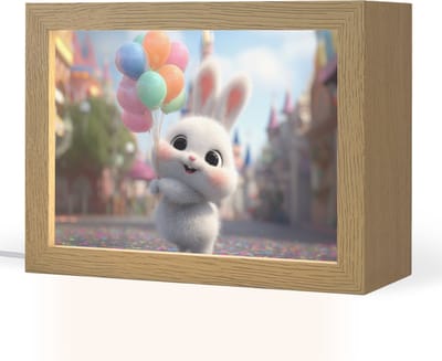 Nachtlampje 20x15 cm - Kinder lampje - Konijn - Ballonnen - Gekleurd - Confetti - Tafellamp kinderkamer - Slaapkamer lamp - Bedlamp kinderen - Kinderlampje stopcontact - Wandlamp babykamer - Nachtlampjes