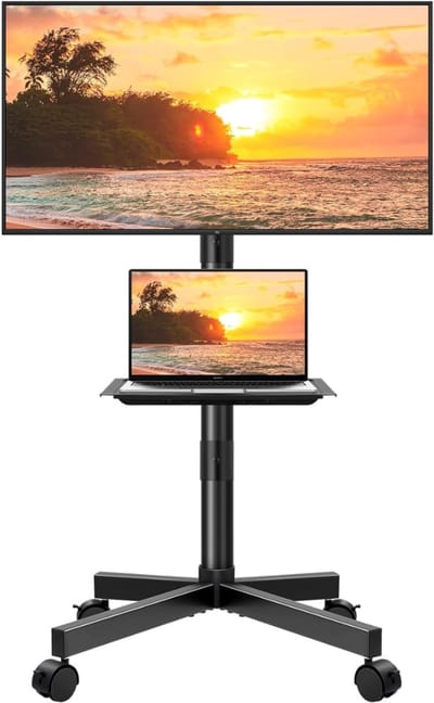 SNJY® TV Standaard Verrijdbaar - TV Standaard op Wielen - TV Voet - Voor 27 tot 65 Inch TV's - Tot 40KG - Kantelbaar - Zwart