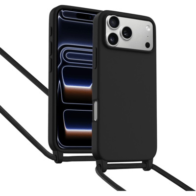 ShieldCase Hoesje met telefoonkoord (zwart) geschikt voor iPhone 17 Pro - Telefoonhoesje met koord - Beschermende case - Slanke cover
