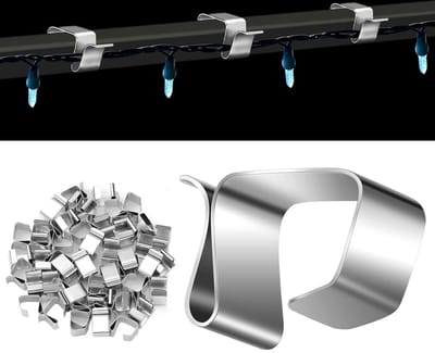 50 Stuks - Kerstverlichting Dakgoothaken - Kerstverlichting Dakhaken - Kerstverlichting Clips - RVS Klem Metalen Kabelklem - Kabelclips - 24 x 15 mm