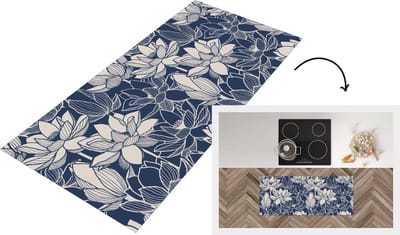 Keukenloper - Loper keuken - Lotus - Blauw - Patronen - 120x50 cm - Keukenloper vinyl