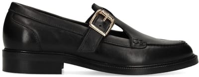 Manfield - Dames - Zwarte leren loafers met gesp - Maat 36