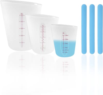 Set Silicone Maatbekers voor Keuken en Laboratorium - Flexibele, Voedselveilige Maatbekers met Roerstaafjes