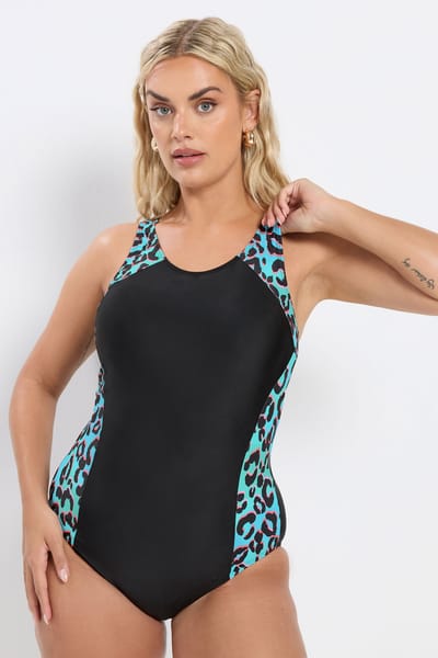 Yours Zwart Actief Badpak Met Luipaardprint Size 42