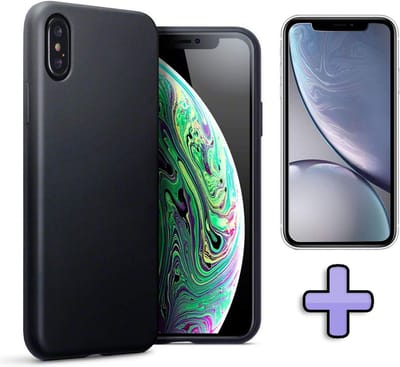 HB Hoesje Geschikt voor Apple iPhone X / XS - Siliconen Back Cover / Glazen Screenprotector - Zwart