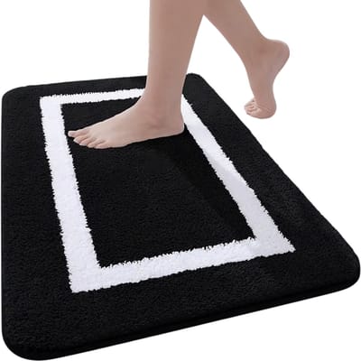 Absorberende Badmat Antislip – Douchemat, Badkamer Tapijt, Zachte Dikke Voetmat, Pluche Badkamermat voor Slaapkamer, Woonkamer Vloerdecoratie - Zwart - Maat 41x61cm