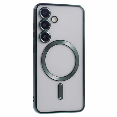 Backcover hoesje Geschikt voor: Samsung Galaxy S25 met geïntegreerde Camera lens bescherming [magnetische hoes] compatibel met MagSafe Dames Heren - Groen