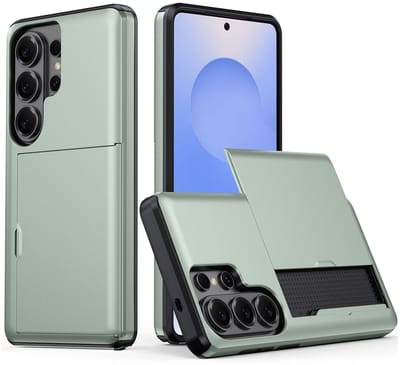 Hoesje met Kaarthouder Slider Geschikt voor Samsung Galaxy S26 Ultra | Back Cover Pasjeshouder Achterkant | Kaarthouder voor Twee Pasjes | Groen