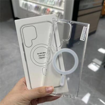 Originele Magsafe Magnetische Hoes voor Samsung Galaxy S25 S24 S21FE S22 Plus S23 Ultra Plus Draadloos Opladen Schokbestendig Transparante Cover For Samsung S25 gray