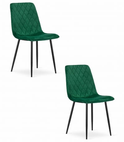 Set van 2 Eetkamerstoelen TURIN Groen – Velvet Bekleding, Modern, Ergonomisch Design, Zwarte Metalen Poten, Max. 120 kg