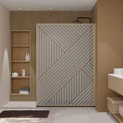 Aurlane Inloopdouchewand Japandi - 6mm Gehard Glas - 140x200cm - Houtlook Wandprofiel