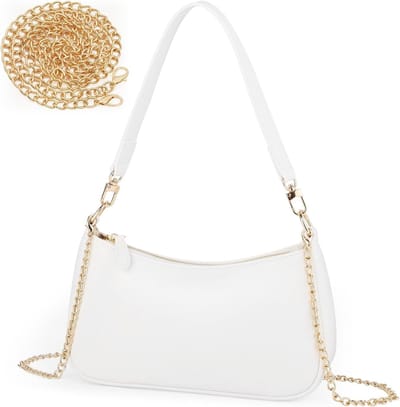 Elegante PU Leren Schoudertas voor Dames - Clutch, Keten en Hobo Stijl - Perfect Cadeau voor Verjaardag of Jubileum - Wit 26×8×15cm