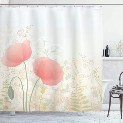 ABAKUHAUS Pastel douchegordijn – Wilde papaverbloemen landelijk – 175x240 cm – waterafstotend