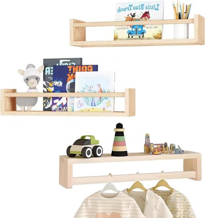 Wandrek voor kinderen, set van 3 wandplanken, boek, kinderkamer, zwevende wandplanken voor het organiseren van boeken en speelgoed voor slaapkamer, woonkamer, kind