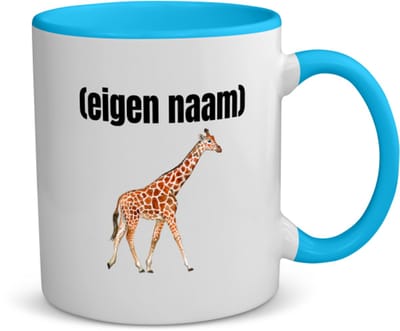 Akyol - giraffe met eigen naam koffiemok - theemok - blauw - Giraffe - giraffe liefhebbers - dieren liefhebber - leuk cadeau voor iemand die houdt van giraffen - cadeau - kado - 350 ML inhoud