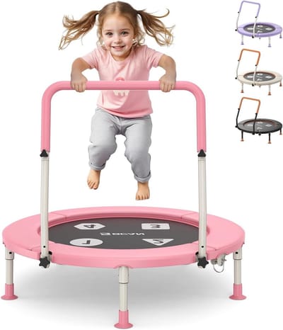Peuter Trampoline - Babytrampoline Kinderen - Binnen Buiten Spelen - Verstelbare Handgreep - 91 cm - Roze