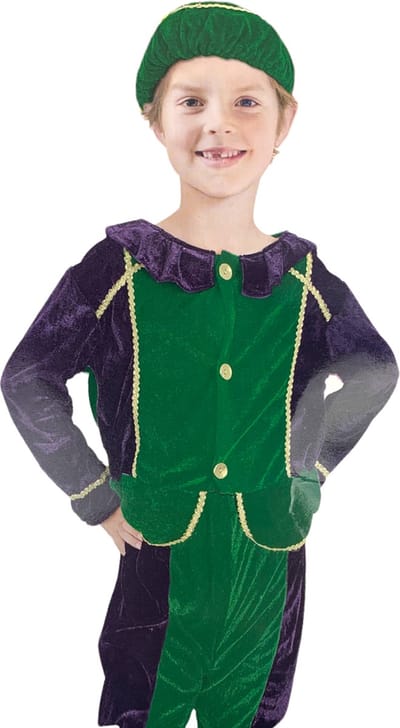 Pietenpak Groen/Paars – pieten kostuum kinderen – 3-delig – maat 110/116