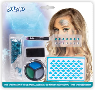 Schminkset zeemeermin - Glitter make-up kit met stencil en strass steentjes - Mermaid schmink - Gezichtsschmink - Multicolor - 6-delig