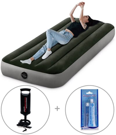 Intex Prestige Downy kampeerluchtbed | Eenpersoons | 191 x 76 x 25 cm | Inclusief handpomp + reparatiekit