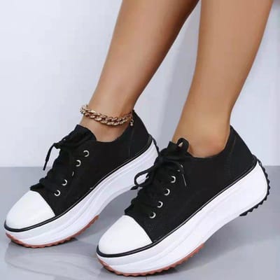 Chaussures décontractées pour femmes, mode printemps, couleur unie, lacets, toile, grande taille, antidérapantes, légères, semelles épaisses, baskets 43 noir