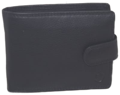 Oi zwarte lederen billfold laag model afgesloten met een drukker / heren portemonnee afsluitbaar met lipje / heren beurs voor veel pasjes / anti skim / zwart leer / 352