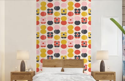 Behang - Fotobehang Retro - Design - Bloemen - Pastel - Breedte 150 cm x hoogte 240 cm