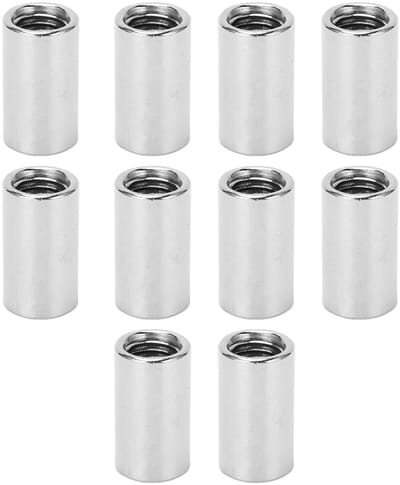 Dailygoods- Stangmoeren 10 stuks - Ronde Wartelmoeren - Roestvrij Staal 304 - M10 x 1,5 mm - Buitendiameter 14 mm - Lengte 25 mm