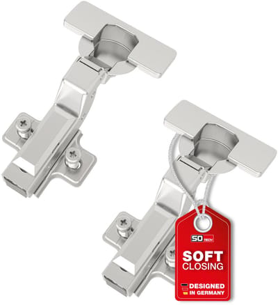 SOTECH SMOOTH 2 stuks SOFT-CLOSE potscharnieren 105° binnenaanslag T45 met montageplaten, deksels, schroeven en snelmontage KLIP, getest met 50.000 cycli