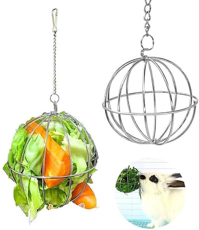 longziming - Voerballen - Hooiballen - Knaagdiervoerballen - Speelgoed - 2 stuks - RVS - 8,2 cm diameter - Met metalen haken - Voor konijnen, cavia's, chinchilla's en hamsters