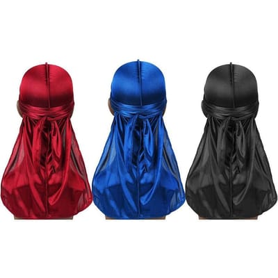 Lot de 3 bandeaux Durag doux et soyeux avec longue queue pour homme, couvre-chef de motard avec bonnet