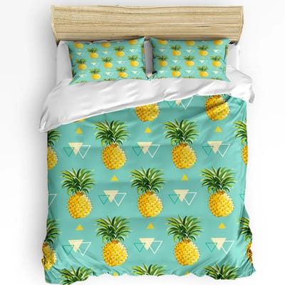 Zomerfruit Aardbeiblad Herhaal 3-delige Beddengoedset Voor Slaapkamer Tweepersoonsbed Hometextiel Dekbedovertrek Quiltovertrek Kussensloop EU single(135x200cm)