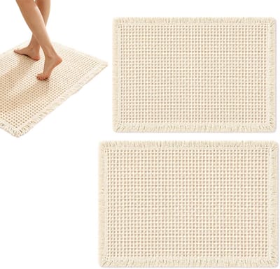 Zachte en absorberende badkamermatset, 2-delig, antislip, wasbaar, boho-stijl, 46 x 77 cm en 43 x 61 cm, ideaal voor badkamer, woonkamer en keuken