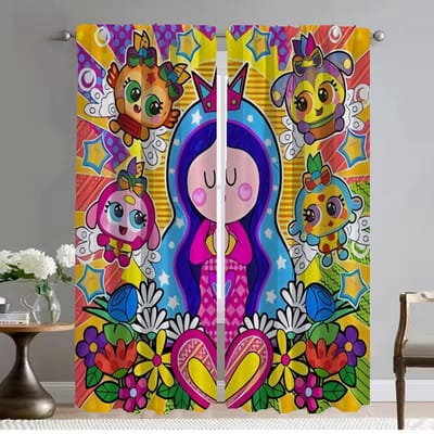Keukengordijnen 2 Stuks Maagd Maria Kunst Gordijnen voor Woonkamer Gordijn Scheidingswanden Vitrage voor Slaapkamer Verduisterend Elegant W50xH70cmx2pcs-CL blue