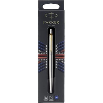 Parker Jotter-balpen | Roestvrij staal met gouden afwerking | Medium punt met blauwe inkt