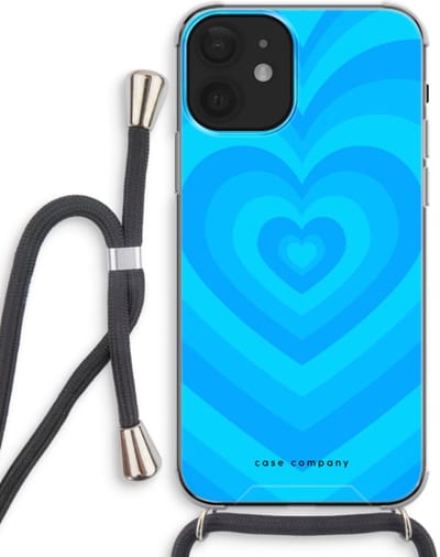 Case Company® - Hoesje met koord geschikt voor iPhone 12 mini hoesje met Koord - Hart Blauw - Telefoonhoesje met Zwart Koord - Bescherming aan alle Kanten en Over de Schermrand