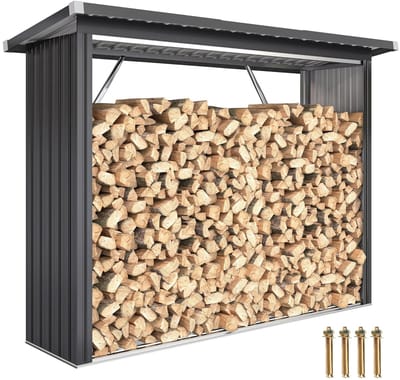 Trendique - Brandhoutschuur - Houtopslag - Overkapping - 213×66,5×150cm - Gegalvaniseerde stalen constructie - Schuin en gegolfd dak