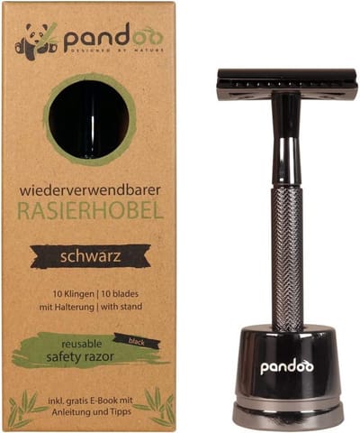Scheermes met Metalen Standaard - 10 Messen - Zero Waste - Plasticvrij - Voor Dames en Heren - Gesloten Staaf - Zwart